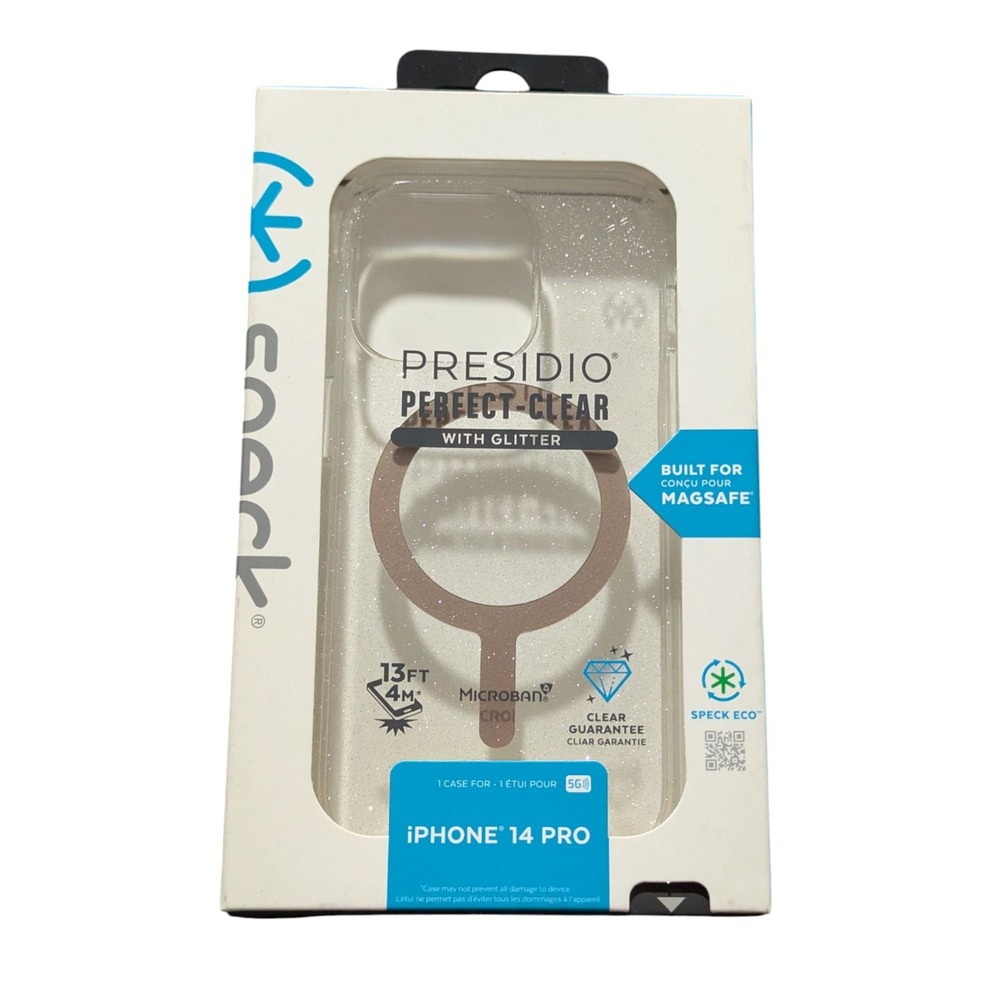 B7. Speck Presidio Perfect-Clear w/MagSafe Case for iPhone 14 Pro‎ -with Glitter